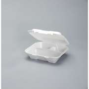 Genpak 9.25"x9.25"x3" White Lg 3 Compart Foam Hinged Dinner Container, PK200 SN203